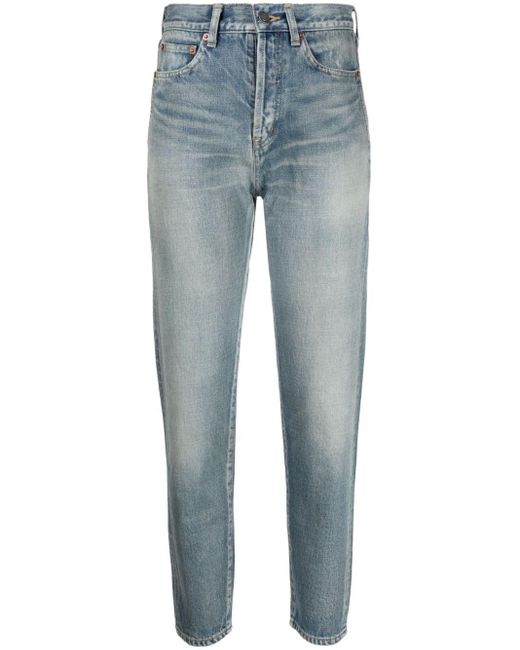 Saint Laurent Blue High-rise Slim-fit Tapered Jeans