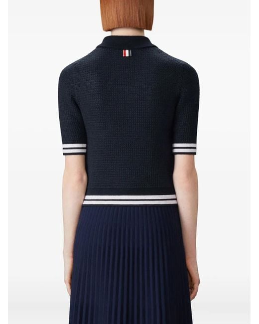 Thom Browne Blue Tuck-Stitch Polo Top