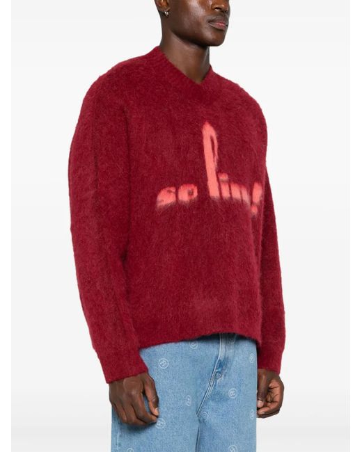 Martine Rose Red Brushed V-Neck Sweater