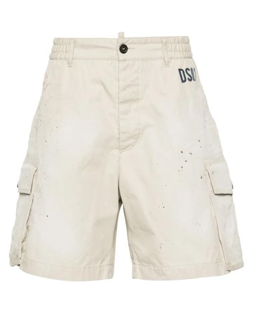 DSquared² Natural Paint Splatter-Detail Cargo Shorts for men