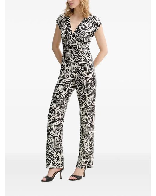 Morgan Black Leaf-Print Wrap Jumpsuit