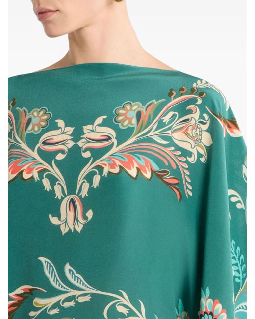 Etro Green Daffodil-Motif Asymmetric Top