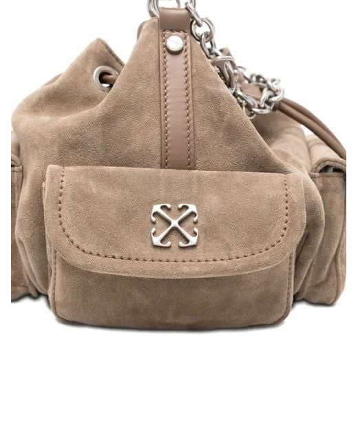 Off-White c/o Virgil Abloh Natural Dumbo.B Appliqué Chain Suede Bucket Bag