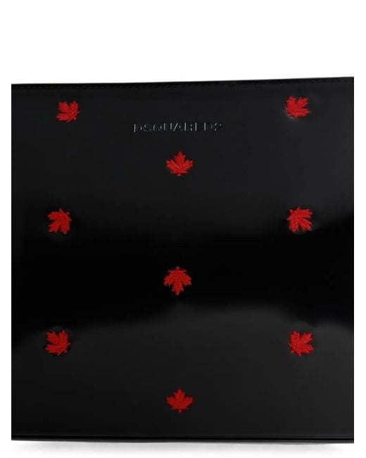 DSquared² Black Maple-Leaf Leather Tote Bag for men