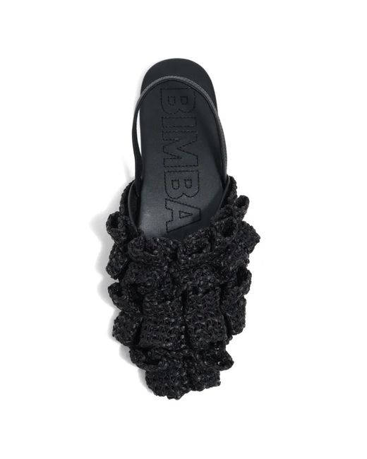 Bimba Y Lola Black Raffia Pointed Slingback Ballerina