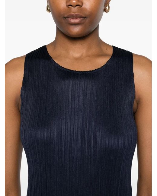 Pleats Please Issey Miyake Blue Pleated Sleeveless Midi Dress