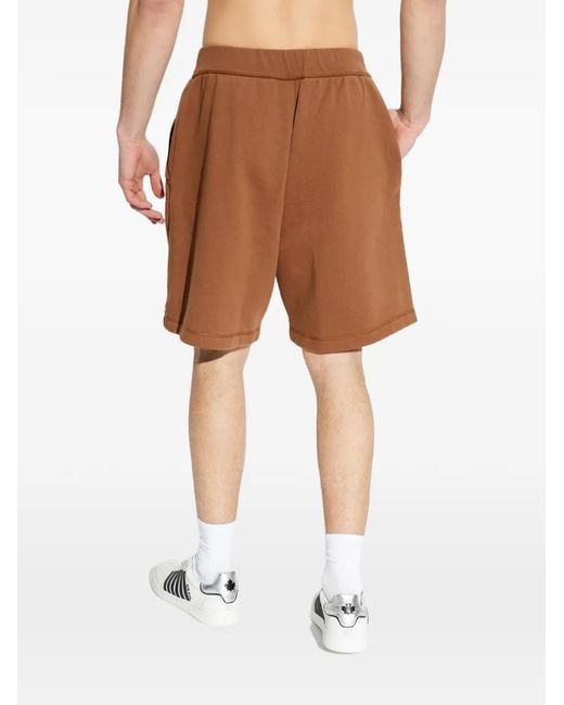 DSquared² Brown Drawstring Embroidered-Logo Track Shorts for men