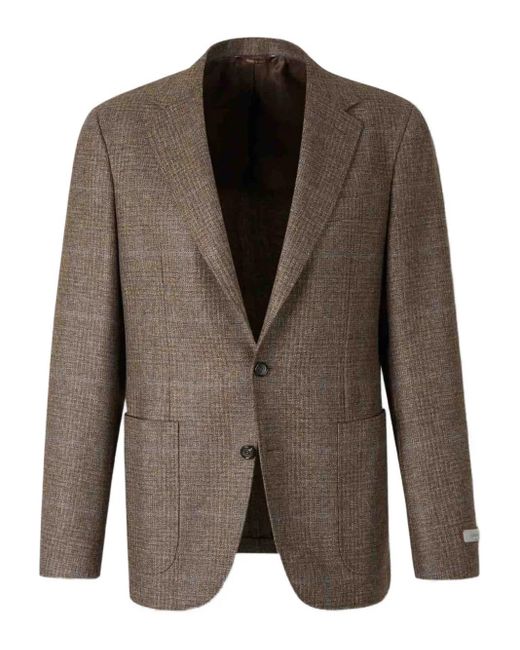 Canali Brown Checked Single-Breasted Blazer for men