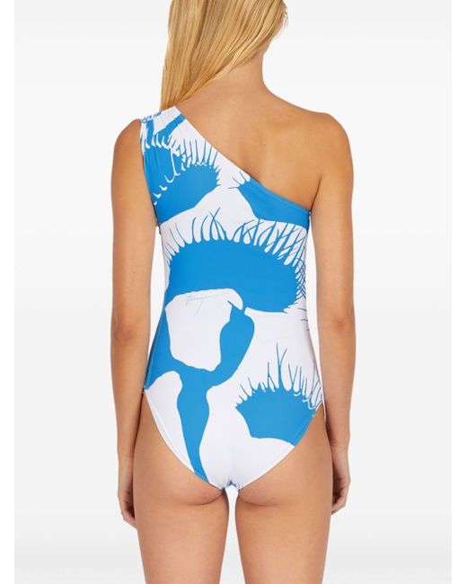 Ferragamo Blue Venus-print One-shoulder Swimsuit