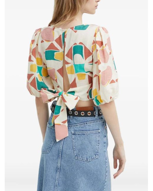 Ba&sh Blue Aymar Abstract-Print Crop Top