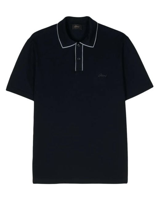 Brioni Black Logo-Embroidered Cotton Polo Shirt for men