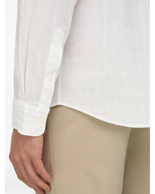 Boggi White Striped Mandarin-Collar Shirt for men