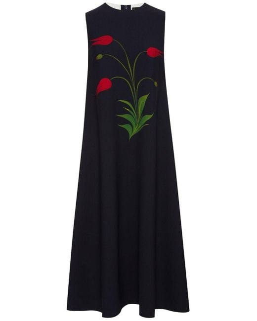 Oscar de la Renta Blue Tulip Floral-print Maxi Dress