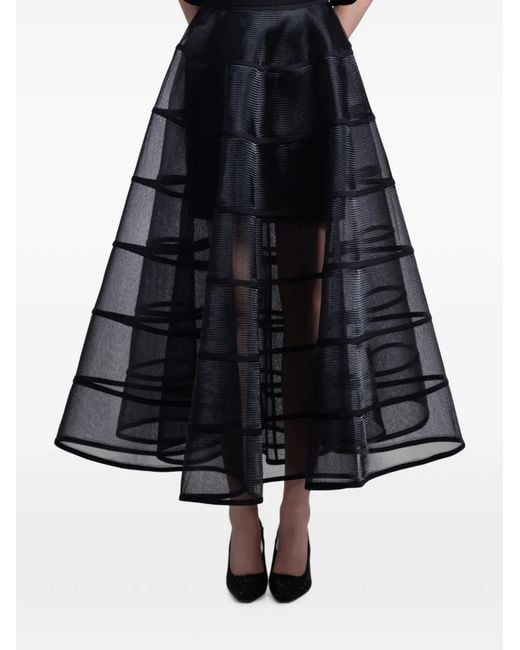 Gemy Maalouf Blue Cage-Like Sheer-Panelled Midi Skirt
