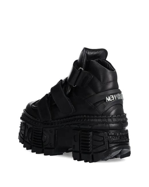 New Rock Black Strap Platform Boots