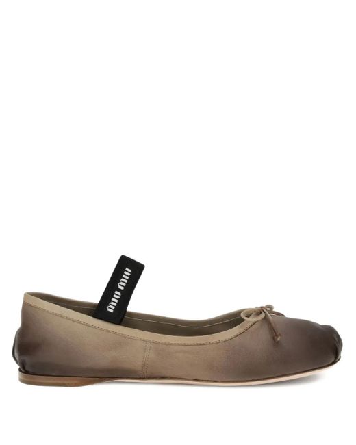 Miu Miu Brown Logo-Strap Ballet Flats