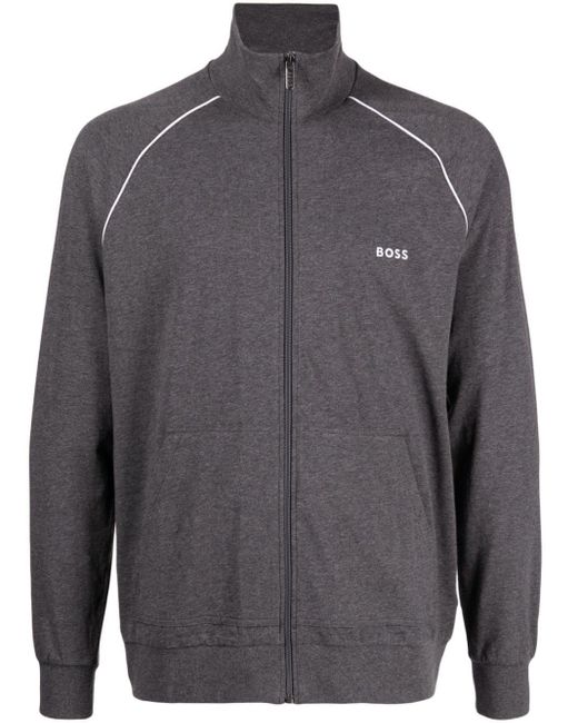 Boss Gray Embroidered-logo Zip-up Jacket for men