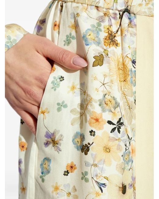 Munthe Metallic Fabert Floral-Print Drawstring Trousers