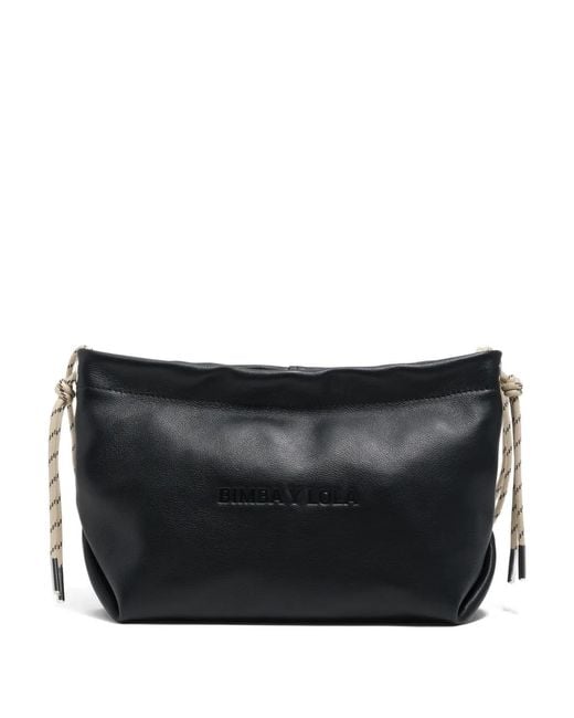 Bimba Y Lola Black Medium Embossed-Logo Drawstring Shoulder Bag
