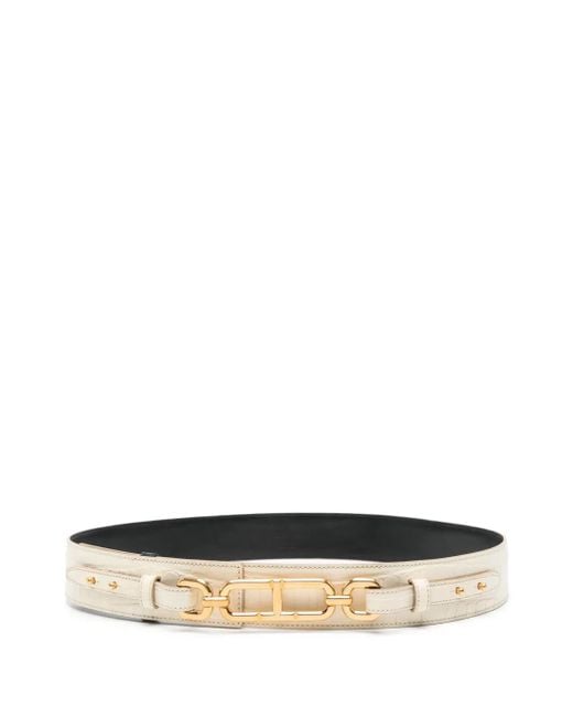 Tom Ford White Crocodile-Embossed Chain-Link Belt