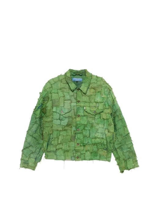INNOCENCE NYC Green Square-Patchwork Distressed Denim Jacket for men