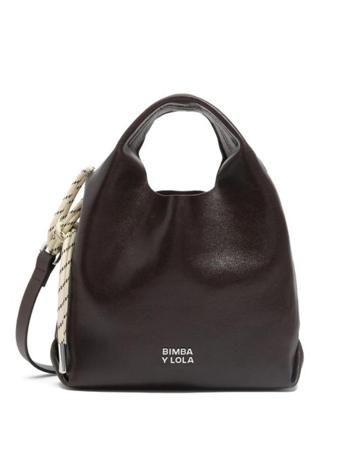 Bimba Y Lola Black Rope-Detail Leather Tote Bag