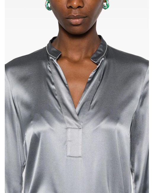 Peserico Gray Bead-Embellished Blouse