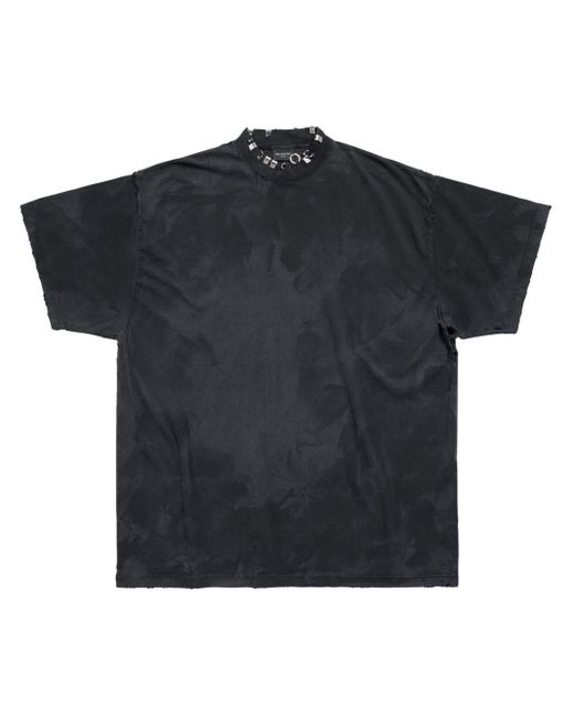 Balenciaga Pierced Distressed-effect Cotton T-shirt in Black for Men | Lyst