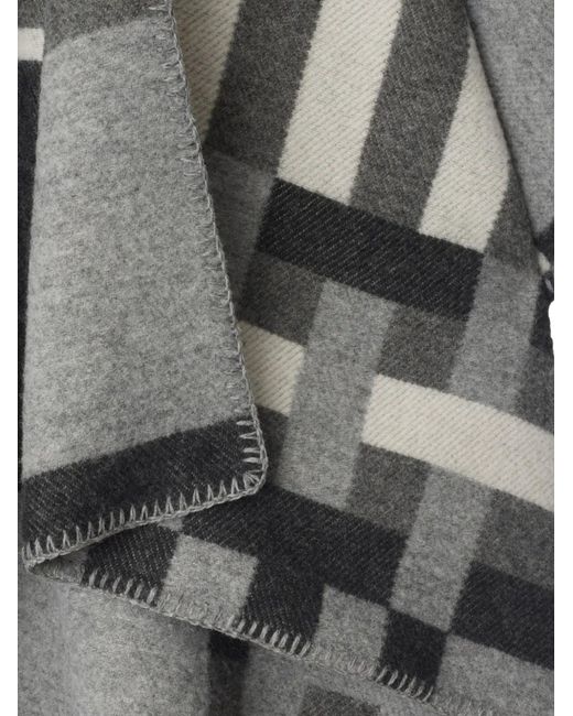 Burberry Gray Colour Block Check Wool Cape