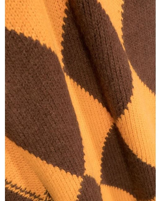 LaDoubleJ Orange Argyle-Pattern Knitted Scarf