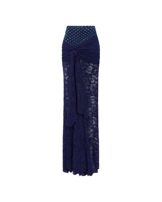 Rabanne Blue Trompe-L'Œil-Effect Lace Maxi Skirt
