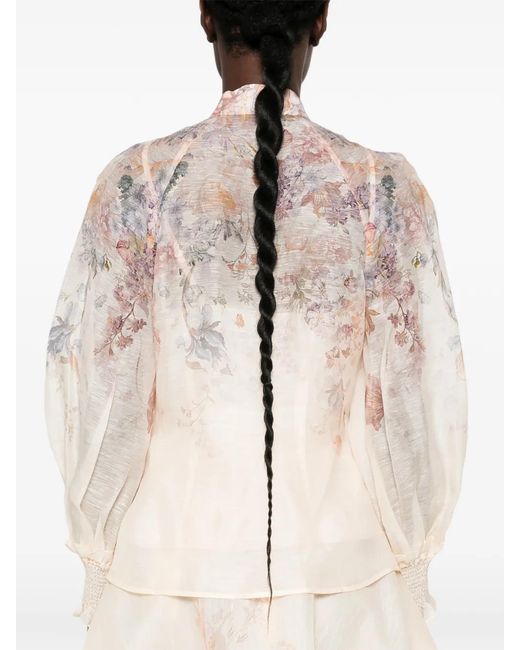 Zimmermann White Floral-Print Silk-Blend Shirt
