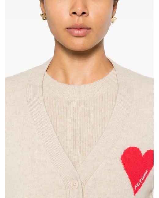 From Future White Heart-Intarsia Button-Up Cardigan