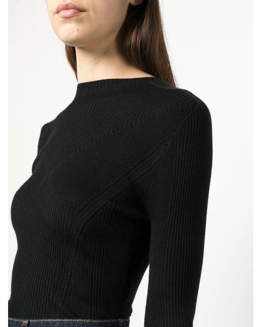 Lanvin Black Long-Sleeve Ribbed-Knit Top