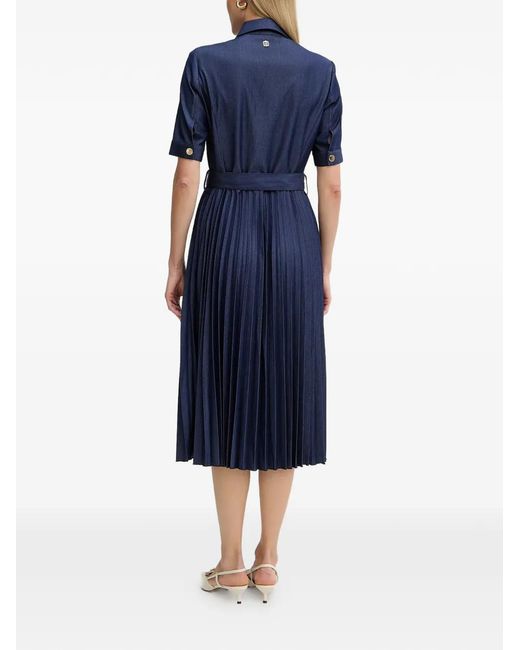 Fracomina Blue Pleated Belted Midi Dress