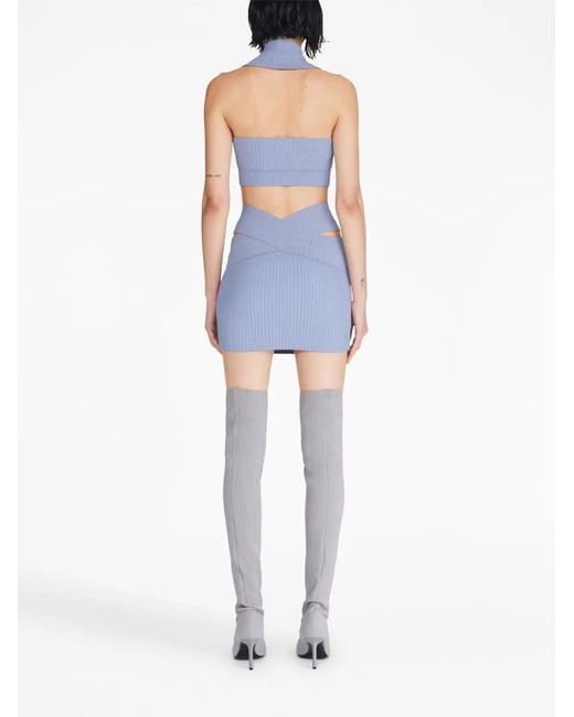Dion Lee Blue Snakeskin Ribbed Miniskirt