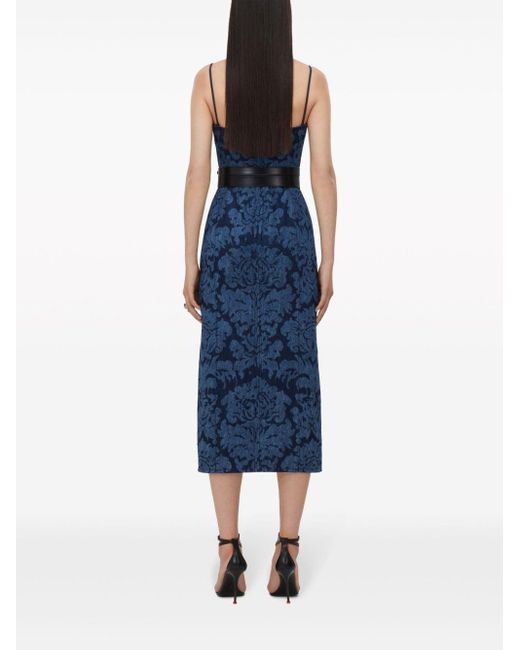 Alexander McQueen Denim Midi-jurk Met Damaskprint in het Blue