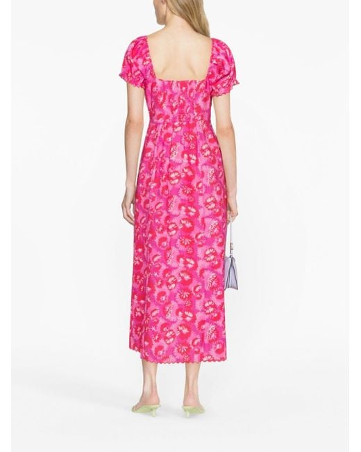Rixo Pink Briella Floral-print Midi Dress