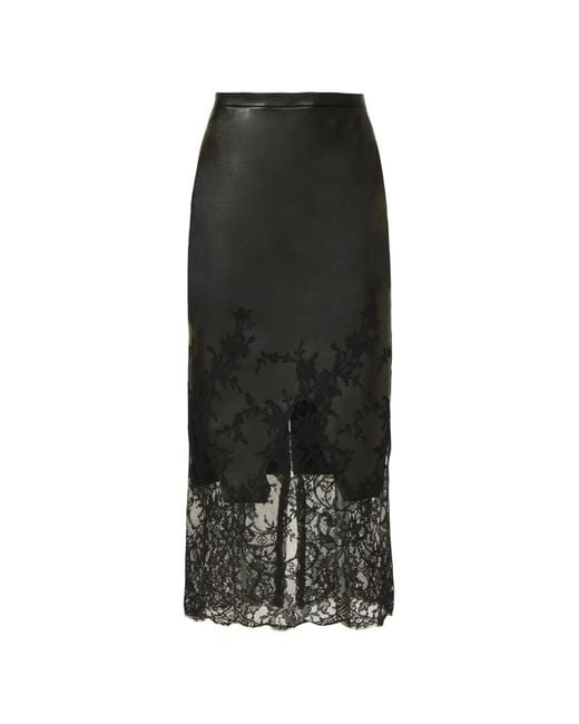 Costarellos Black Asha Lace Leather Pencil Midi Skirt