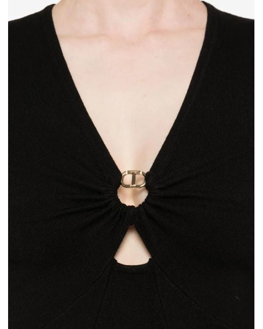 Twinset Black Twist-Detail Long-Sleeved Midi Party Dress
