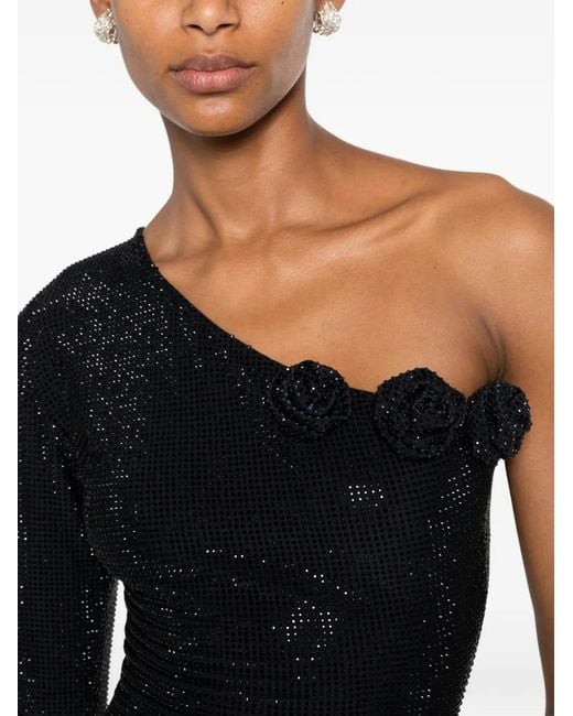 Miron Black One-Shoulder Flower-Accent Dress