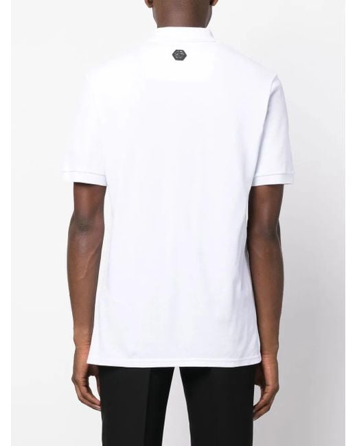 Philipp Plein White Skull-Patch Cotton Polo Shirt for men