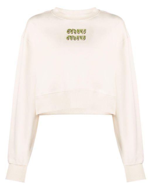 Miu Miu White Sweatshirt mit Logo-Verzierung