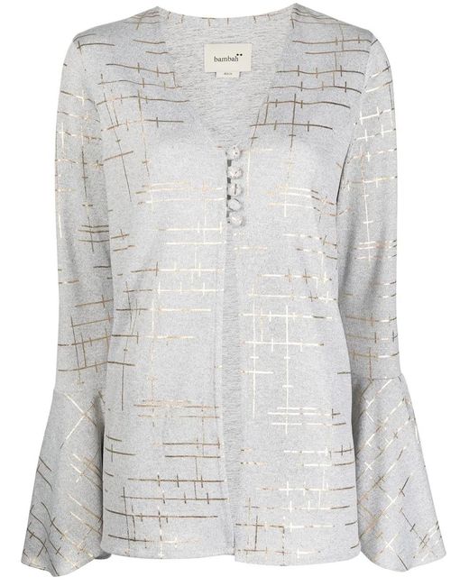 Bambah Gray Metallic-Print V-Neck Blouse