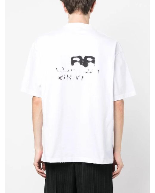 Balenciaga White Dirty Bb Icon Logo Stretch Cotton Graphic Tee for men