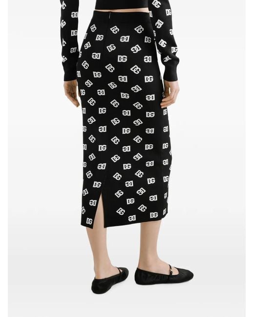 Dolce & Gabbana Black Slim Fit Logo Jacquard Pencil Skirt