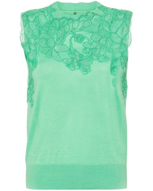 Ermanno Scervino Green Corded-lace Knitted Top