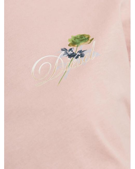 DIESEL Pink T-Cropyn Embroidered-Logo T-Shirt