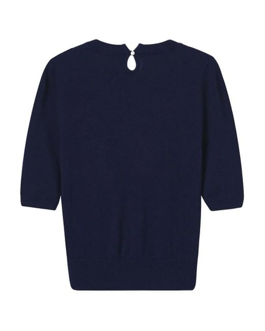 ShuShu/Tong Blue Puff-Sleeve Logo-Print Top