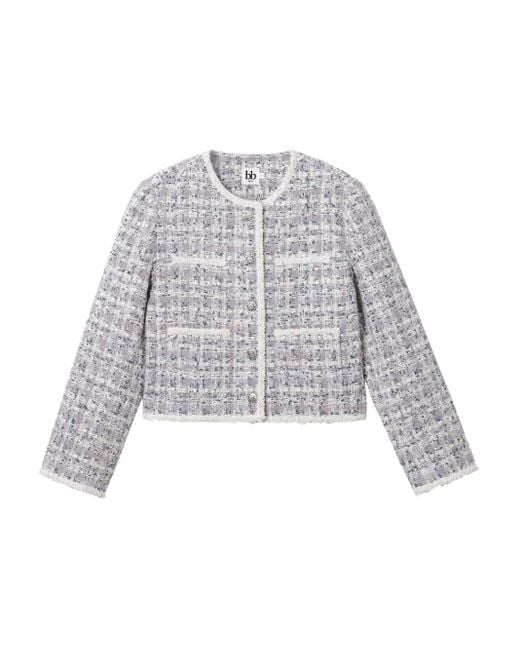 B+ AB White Tweed Frayed-Edge Jacket
